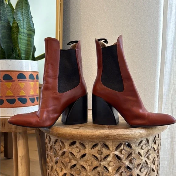 Chloé Wave in Sepia Brown Leather Chunky Heel Ankle Boots EU 38 US 8 NIB $960 - Picture 6 of 8